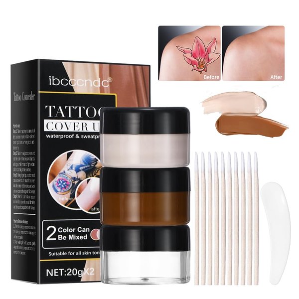 BEUKING TATTOO Cover-up Cream Body Concealer Full 2 Color Mixed Customize Tones Coverage for Man Women Covering All Blemishes (02)