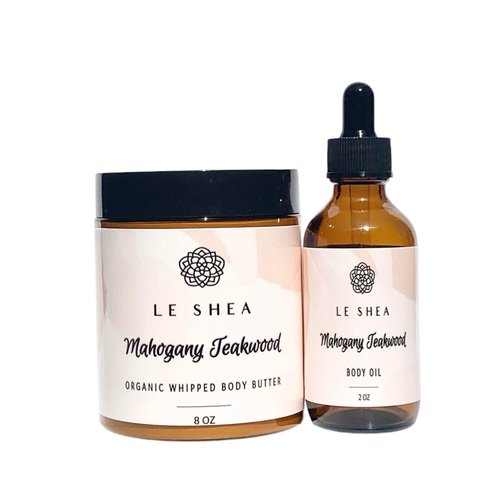 LE SHEA Mahogany Teakwood Whipped Body Butter with African Shea Butter, Mango Butter, Vitamin E Oil, Aloe Vera, Hydrating Skin Cream, Natural Vegan Moisturizer, Plant Based Care for Dry Chapped Cracked Hands Feet 8 oz