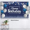 Happy Birthday Decorations Backdrop, Glitter Birthday Backdrop Sign, Happy Birthday Banner, Birthday Party Supplies Photo Background for Children Men Women, 72.8 x 43.3 Inch (Silver and Navy Blue)