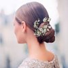 Yokawe Bridal Wedding Hair Comb Rose Gold Rhineston Bride Side Combs Crystal and Flower Hair Accessories for Women and Girls