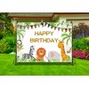 ZJRBJB 7x5ft Safari Happy Birthday Party Backdrop Jungle Animals Theme Birthday Banner Wild One Zoo Animals Party Decorations Background for Baby Shower Newborn 1st Girl Boy Party Supplies