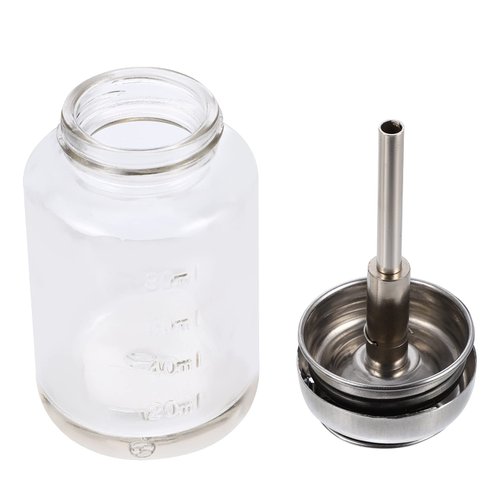 Artibetter Clear Glass Press Bottle Push Down Dispenser Pump Bottle with Metal Cap and Measuring Scales for Storing Nail Polish Remover and Makeup Remover 3.5/ 100ml