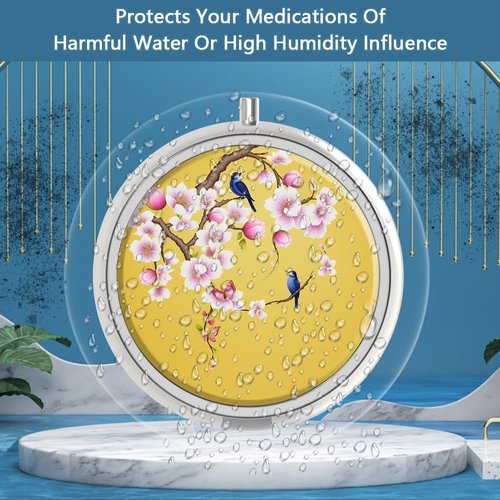 Pill Box 3 Compartment Medicine Pill Case,Portable Pill Box for Pocket or Purse Pill Box Decorative Metal Medicine Vitamin Organizer Unique Gift(Peach Blossom)