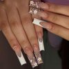 Long Press on Nails Coffin BAOYAALIN, White Fake Nails with 3D Flowers Rhinestones Design Gel Glue on Nails for Women Girls Full Cover Acrylic Artificial False Stick on Nail for Wedding