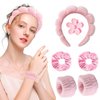 RICHTOP Spa Headband and Wristband Set, 6 Pack Skincare Headband Face Wash Headband, Skin Care Headband Set with Hair Clip Pink Headband for Washing Face Hair Accessories Gifts For Women