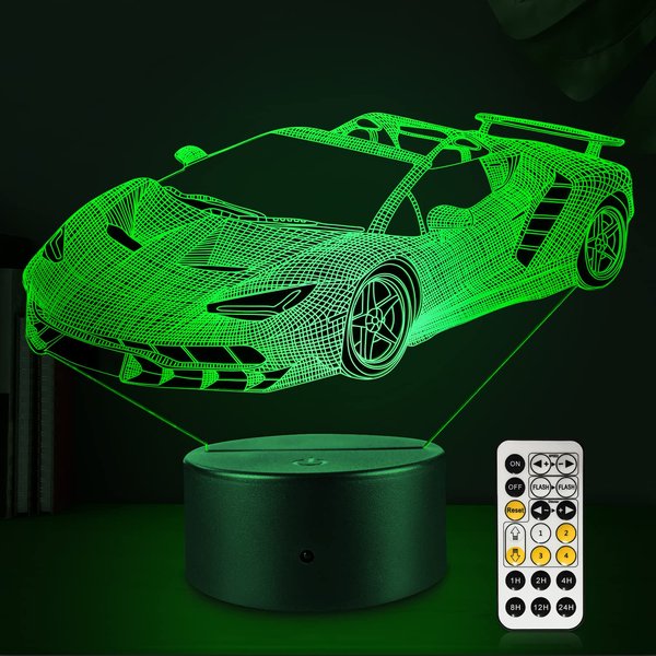 FlyonSea Race Car Gifts,Car Lamp Car Party Supplies 7 Color Changing Nightlight with Touch and Remote Control（Timer,Car Light Birthday Christmas Gift