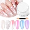 Moonlight White Chrome Nail Powder BISHENGYF - 1g Super Glossy Pearl Effect Chrome Nail Powder for Gel Nails Metallic Mermaid Pearl Nail Powder for Gel Polish Nail Art Decoration