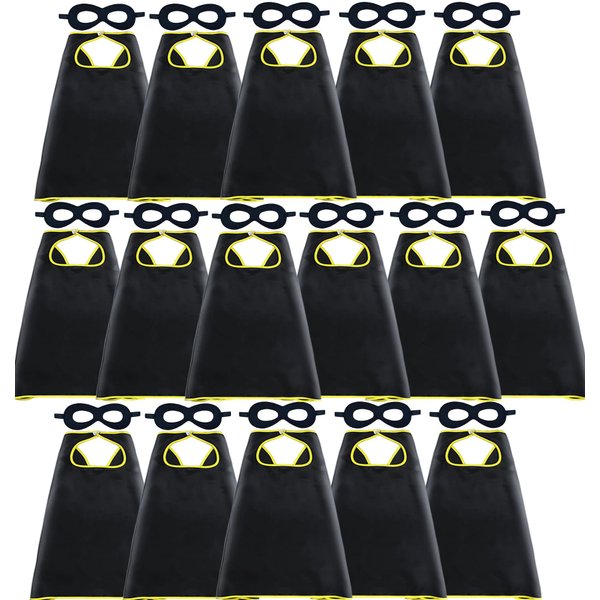D.Q.Z Superhero-Capes and Masks for Kids Bulk 16 Sets Boys Girls Super Hero-Costumes-Toys Halloween Dress Up Party Favors (Black)