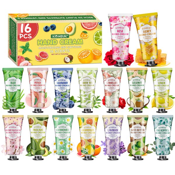 KONEUK 16 Pack Hand Cream Gifts Set For Women, Bulk Hand Lotion Travel Size for Dry Cracked Hands, Mini Hand Cream for Baby Shower Party Favors, Bridal Shower Gifts and Gifts for Women