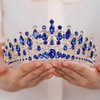 BERYUAN Blue Crystal Rhinestone Wedding Headband Royal Queen Crystal Headpiece Vintage Baroque Queen Teardrop Rhinestone Headband Glod Royal Blue Rhinestone Hairpiece for Birthday Party Favors