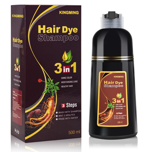 KINGMING Dark Brown Hair Dye Shampoo 3 in 1 for Grey Hair, Natural Hair Dye for Gray Hair Coverage, Hair Color Shampoo for Color Hair, Champu Para Canas for Women Men 500ml (Dark Brown)