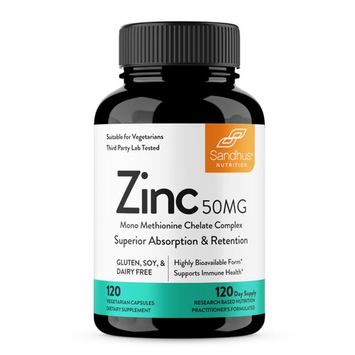 Sandhu's Zinc 50mg 120 Count Supplement|4 Months Supply|Made in The USA| Immune & Antioxidant Support| High Potency & Superior Absorption Capsules