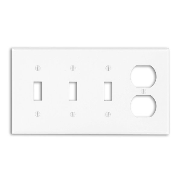 Leviton P38-W 4-Gang 3-Toggle 1-Duplex Device Combination Wallplate, Standard Size, White