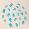 Blue Square Press on Nails Cat Eye Fake Nails Short Squoval False Nails with Design Full Cover Acrylic Nails Glossy Artificial Nails Glue Stick on Nails for Women Girls Manicure 24Pcs