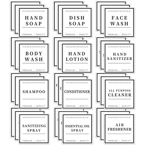 36 PCS Waterproof Labels for Bottles, Bathroom Hand Soap Dispenser Label Stickers, Removable Cleaning Labels for Soap, Lotion, Shampoo and Conditioner (3 x 3 Inch)