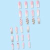 MISUD Press on Nails Long Square Fake Nails Glossy Glue on Nails White French Tip Acrylic Nails Squoval Ombre Artificial Nails Snake Rhinestone Stick on False Nails with Design 24 pcs