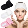 Whaline 3Pcs Spa Facial Headband White Black Pink Head Wrap Terry Cloth Waffle Adjustable Makeup Headband for Bath Sports Washing Face Shower