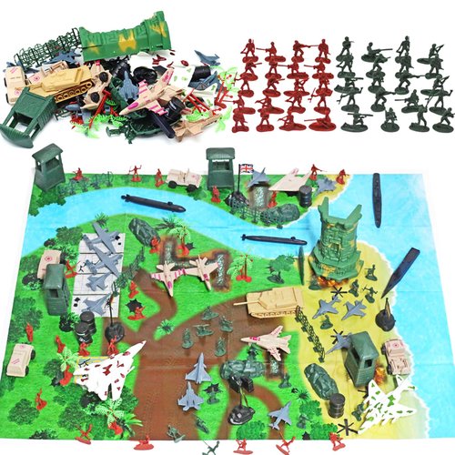 TENYEAH Army Men Playset Toy for Boys with Battle Mat, 308Pcs Military Toys Soldiers, Plastic Army Men Action Figures and Military Weapons, Army Guns Toys for Age Boys 4 8 12