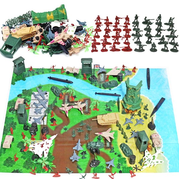 TENYEAH Army Men Playset Toy for Boys with Battle Mat, 308Pcs Military Toys Soldiers, Plastic Army Men Action Figures and Military Weapons, Army Guns Toys for Age Boys 4 8 12