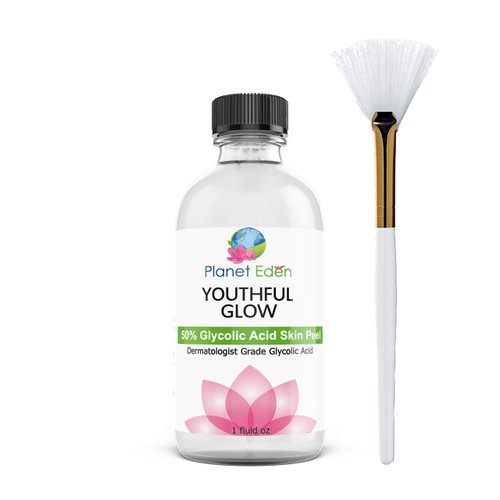 Planet Eden 50% Glycolic Acid Skin Chemical Peel Kit with Fan Brush- Excellent for Fine Lines, Wrinkles, Sun Damage, Scars, Dull Skin