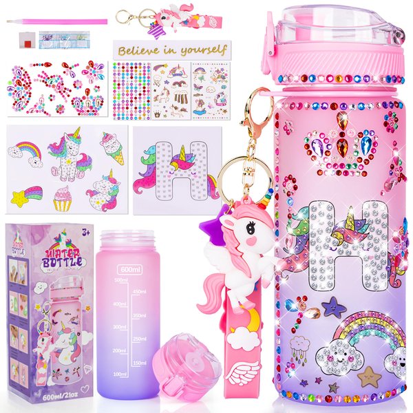 CUISH Letter H Gifts for Girls 4 5 6 7 8 9 10 11 12 Year Old Teens Kids Daughter, Personalized Initial Gifts Stocking Stuffers for Kids, Decorate Your Own Water Bottle Unicorn Art CraftsToys for Girls
