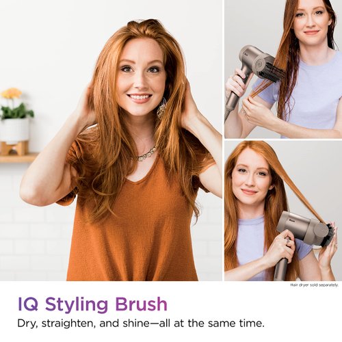 Shark XSKHD1SB IQ Styling Brush, Auto Preset Attachment for HyperAIR Blow Dryers, Rotatable Hot Brush, Styling Tools, For Straight, Wavy, Curly, and Coily Hair, Straight and Shiny Blowout, Stone