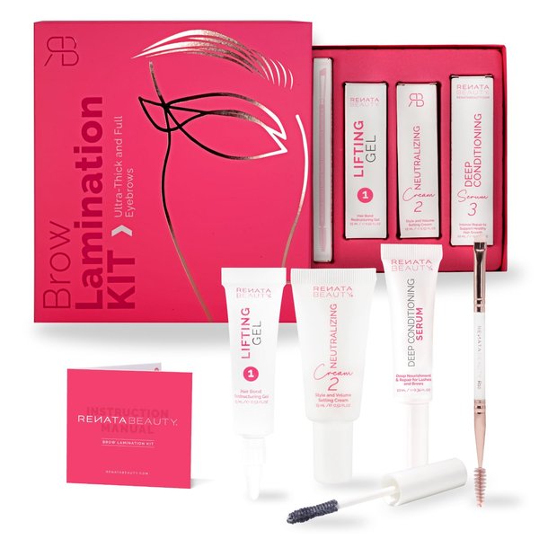 RB RENATA BEAUTY Brow Lamination Kit – 4Pcs Set DIY Eyebrow Lamination Set with Lifting Brow Gel, Perm, Serum and Dual Brow Brush – Brow Kit for Fuller and Longer Brows Up to 4 Weeks