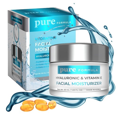 Pure Formula Hyaluronic Acid & Vitamin E Daily Face Moisturizer - Reduce Acne Scars, Fines Lines, Wrinkles, Hydrating Day Cream - Cruelty Free Korean Skin Care For All Skin Types - 1.69 Fl. oz/ 50ml