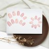 24 Pcs Flower Press on Nails Short Oval Pink Fake Nails with Cat Eye Designs Golden Foil Flowers False Nails Glue on Nails Full Cover Floral Acrylic Nails for Women Girl Reusable Nail Supplies