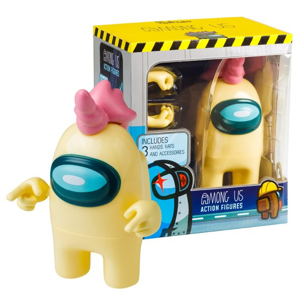P.M.I. Among Us Articulated Action Figure Yellow Crewmate - 4.5 Inch Figure - Series 3 - Detachable Hands, Set of Hats - Perfect Collectible for Among Us Fans