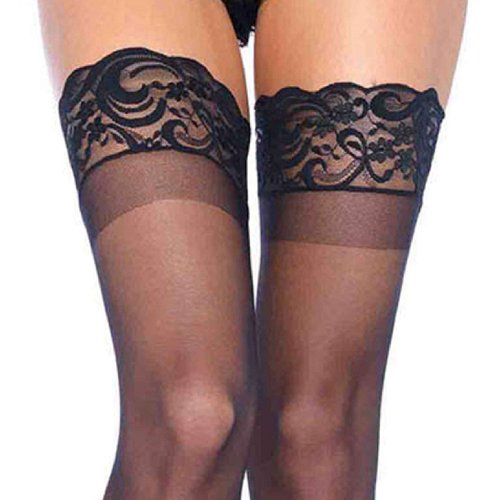 Leg Avenue Women's Stay-Up Lace Top Thigh Highs, Black, One Size