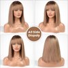 BLONDE UNICORN Ombre Ash Blonde Human Hair Wigs for White Women Straight Wig with Bangs Shoulder Length Human Hair Wigs None Lace Front Wigs 14 Inch