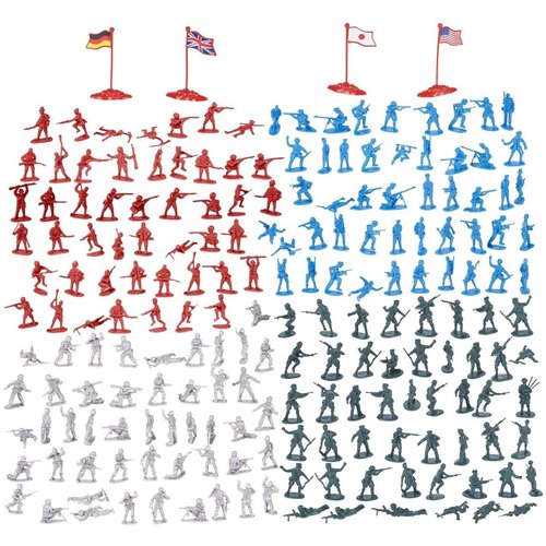 200-Piece Plastic Army Men for Boys – Military Soldiers Guys Playset Action Figures with Flags (4 Colors)
