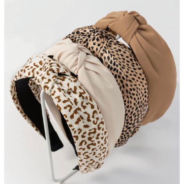 Knotted Headbands for Women Non Slip Fashion Women Headbands for Hair Cute Hairband for Women‘s Hair Wide Top Knot Hair Hoops for Girls Beige Brown Leopard Head Band Hair Accessories for Women 4PCS