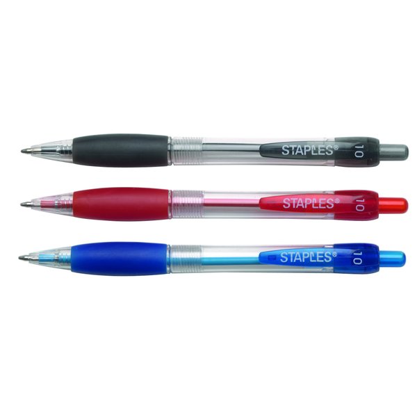 Staples Retractable Ballpoint Pens, Medium Point, Assorted, 50/Pack