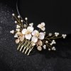Jakawin Flower Bride Wedding Hair Piece Gold Leaf Hair Comb Pearl Bridal Hair Accessories for Women HC132