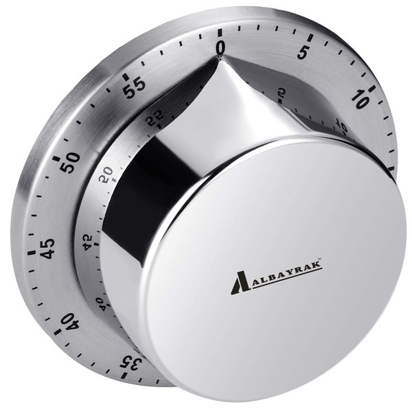 Albayrak Kitchen Timer, Chef Cooking Timer Clock with Loud Alarm, No Batteries Required, 100% Mechanical - Magnetic Backing, Exquisite Stainless Steel Body - Countdown Reminder - Silver 1Pack