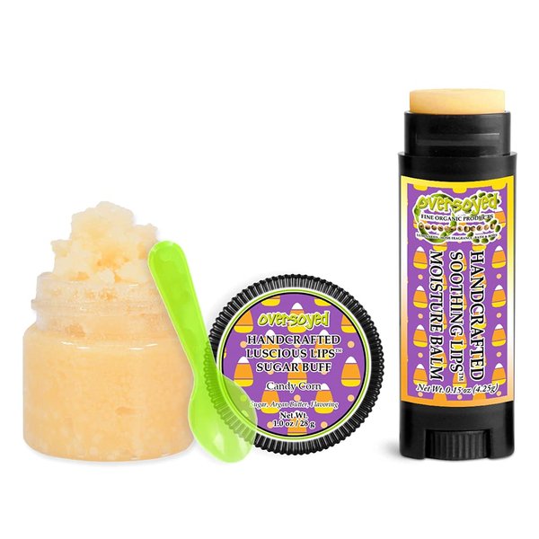 Candy Corn Soothing & Luscious Lips by OverSoyed Exfoliator & Chapped Lip Repair Lip Care Combo | Artisan Handcrafted to Order Orange Sweet Buttery Caramel Vanilla Flavored Exfoliating Sugar Lip Scrub & Lip Moisturizer Balm Gift Set
