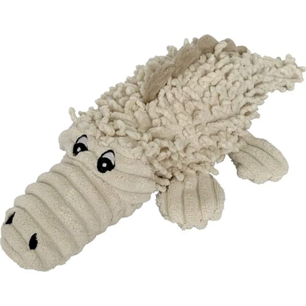 Pet Lou Durable Natural Nubby Plush Dog Toys with Squeaker and Crinkle Paper in Multi-Size (Natural Crocodile -S, 9 Inch)