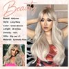 Kellynee Ombre Brown to Light Blonde Wig with Bangs - Long Big Wavy Brown Wigs for Women, Dark Roots, Natural Realistic Hair, Best Synthetic Heat Resistant Wigs for Daily/Halloween/Party/Cosplay
