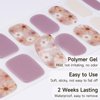 DUKASOU 28pcs Semi Cured Gel Nail Strips, Gel Nail Stickers Kit Work with Any UV Nail Lamps, Long Lasting Gel Nail Wraps for Girl Women, includes Prep Pads, Nail File & Wood Stick(Purple Flower)