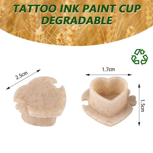 200pcs Biodegradable Tattoo Ink Cups Heart Shaped Base ECO-Friendly Disposable Spliced Pigment Caps Tattoo Accessories