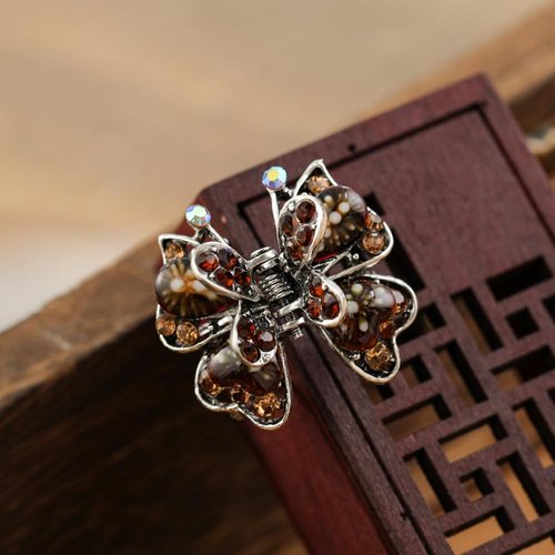 Vintage Small Crystal Butterfly Hair Claw Clips Mini Rhinestone Butterfly Hair Calw Clip, Tiny Gold Butterfly Hair Claw Clips Micro Metal Butterfly Hair Clips Sparkly Jaw Clips Butterfly Clamps