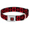 Buckle-Down Seatbelt Buckle Dog Collar - Harley Quinn Diamond Blocks Red/Black Black/Red - 1" Wide - Fits 9-15" Neck - Small
