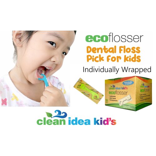 Clean Idea Kids Ecofloss Individually Wrapped - 150 Floss Picks - Flosser for Kids - Individually Packaged Floss Picks