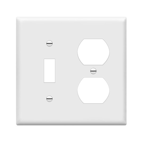 ENERLITES Combination Toggle Light Switch/Duplex Receptacle Outlet Wall Plate Cover, Standard Size 2-Gang 4.50" x 4.57", Polycarbonate Thermoplastic, UL Listed, 881121-W, White
