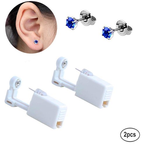 2 Pack Self Ear Piercing Gun Earring Disposable Piercing Kit No Pain Easy Use Ear Piercing Gun Kit Tool with Stud (AB Blue)