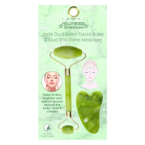 XTREME DIGITAL LIFESTYLE ACCESSORIES Hollywood Women Facial Jade Roller, w/Guasha Stone Trap Package, Green
