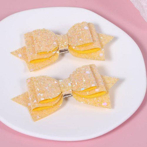Glitter Sparkly Yellow Hair Bows 4" Alligator Clips Hair Barrettes for Teens Toddler Girls Hawaiian Luau Beach Tropical Vacation Party Favor Decorations Accessory Gift
