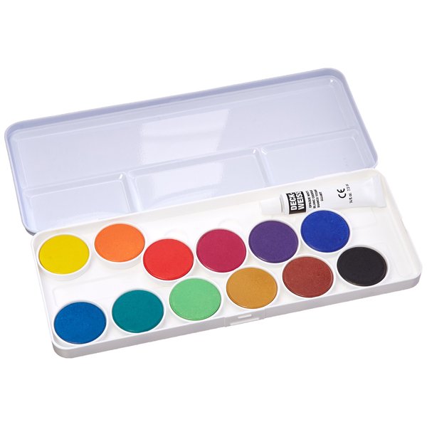 Talens Opaque Watercolors, Metal Tin, Set of 12 Round Pans